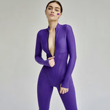 Women Jumpsuit Autumn and Winter Long Sleeves High Elastic Zipper Jumpsuit