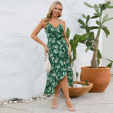 Women Date Dress Summer Sexy Suspender Dress Irregular Pattern Print Dress