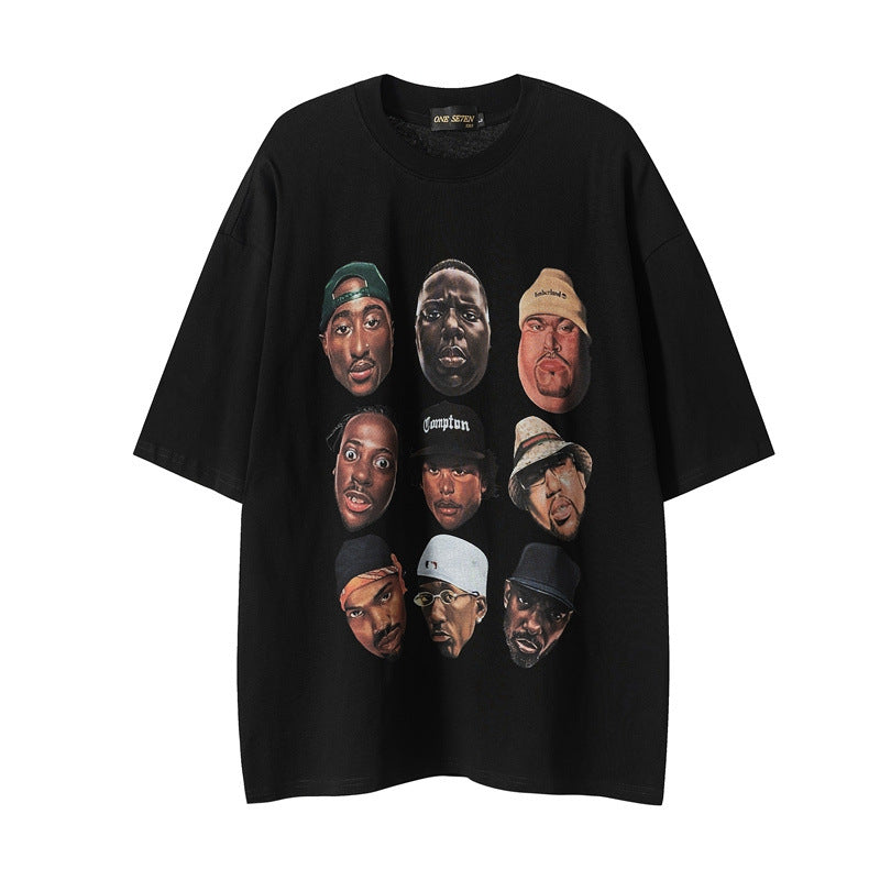 Men T Shirt Hip Hop Rapper Avatar Print Short Sleeve T-shirt