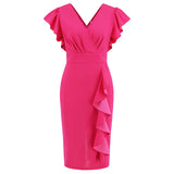 Women Date Dress round Neck Pleated Lace Dress