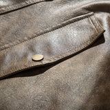 Unisex Winter Cotton Coat down Jacket Retro Loose PU Leather down Jacket
