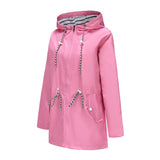 Women's Trench Coat Long-Sleeved Waterproof Mid-Length Trench Coat Women's Hooded Striped Raincoat
