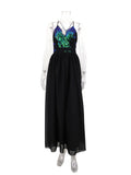 Women's Evening Gown Sexy Backless Spaghetti Straps Sequins Dress Gown