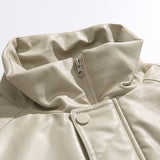 Unisex Winter Cotton Coat Stand-up Collar Cotton-Padded Clothes Vintage PU Leather Cotton-Padded Jacket