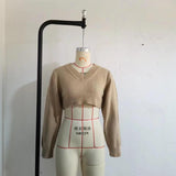 Women Sweater Knitwear Fall V-neck Loose Long Sleeve Short Casual Sweater