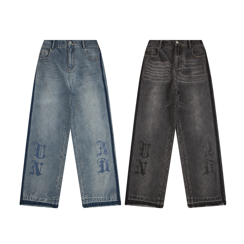 Men Jeans Men and Women Retro Straight-Leg Trousers