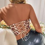 Women Party Tops Diamond Short Lace up Vest