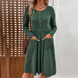 Women Dress Winter round Neck Knitted Long-Sleeved Dress