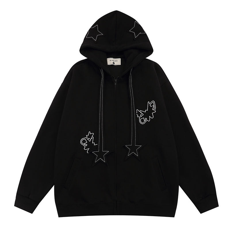 Men Hoodie Gothic Hip Hop Retro Loose Zip Coat