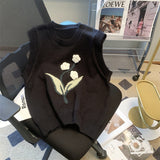 Women Knitted Pullover Three-Dimensional Knitted Vest round Neck Sleeveless Knitwear Sweater