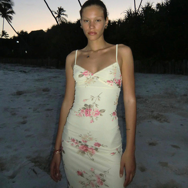 Women Dresses Spring U-Neck Dress Hip Spaghetti Straps Dress