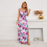 Women Date Dress Sexy V-neck Strap Slit Dress