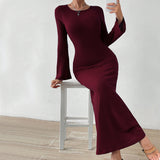 Women Dress Autumn and Winter Sheath Dress Long Sleeve Sexy Backless Dress