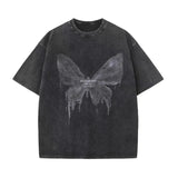 Women's Cotton Washed T-shirt Graphic Print Gothic Tops Over