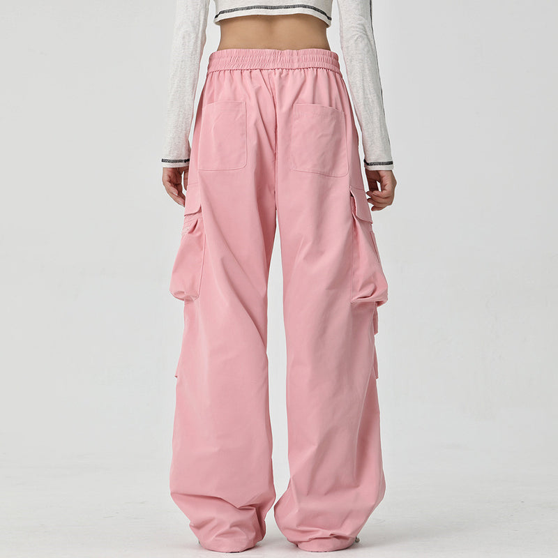 Men Sweatpants Leisure Cargo Straight-Leg Trousers Men's Solid Color Pleated Loose Wide Leg Pants