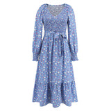 Women Date Dress V-neck Floral Skirt Dress