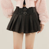 Women Skirt High Waist PU Leather Skirt Pleated Skirt