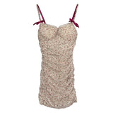 Women Dresses Bow Floral Skirt V-neck Hip Skirt Slip Dress
