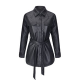 Women Leather Jacket Imitation Leather Shirt Single-Breasted Long Sleeve