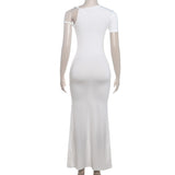 Women Dresses Summer Short Sleeve Solid Color Slim Fit Sexy Sheath Dress (Bla0420)