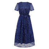 Women Date Dress Slim Fit Embroidered Leaves Sequin Gauze Dress Skirt