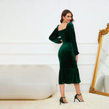 Women Dress Square Collar Sheath Dress