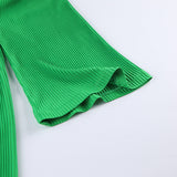 Women Dress Spring Green Pleated Dress round Neck Dress