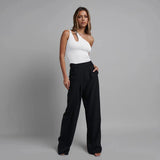 Women Jumpsuit Summer Sexy Slim-Fit Ribbed One-Shoulder Hollow-out Jumpsuit