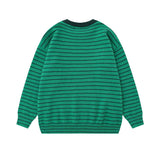 Unisex Sweater Autumn Striped Embroidery Stitching Sweater