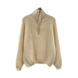 Women Knitted Pullover Autumn Zipper and Lapel Sweater Loose Long Sleeve Knitwear Top