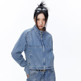 Women Jacket Short Denim Jacket Women's Autumn Loose Casual Stand Collar Zipper Jacket Cardigan