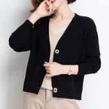 Women Knitwear Spring and Autumn Cardigan Short Loose V-neck Retro Twist Knitted Cardigan