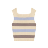 Women Vest Summer Contrast Color Striped Love Heart Openwork Knitted Top