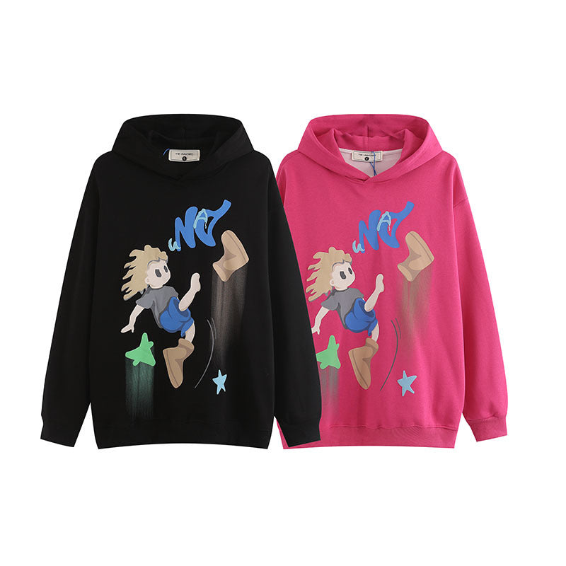 Men Hoodie Hip Hop Cartoon Puff Print Couple Hooded Sweater