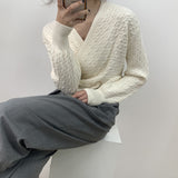 Women Winter Knitted Sweater V-neck Sweater Cable-Knit Sweater Top Spring 8t8113