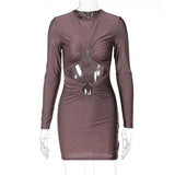 Women Dresses Summer Sexy Hollow round Neck Long Sleeve Narrow Dress