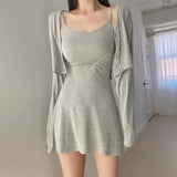 Women Dresses Cardigan U-Neck Sling Dress