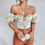 Women Party Tops Sexy Backless Puff Sleeve T-shirt Top