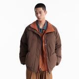 Unisex Winter Cotton Coat Plaid Stand-up Collar Thermal down Jacket Retro Two-Sided Wear down Jacket Men