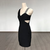 Women Evening Dress V-neck Dress Black Hip-Wrapped Skirt Sexy Dress