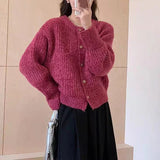 Women Knitted Cardigan Autumn and Winter Loose round Neck Single Breasted Thick Coat