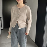Women Cardigan Sweater Autumn Thick Sweater Button Long Sleeve round Neck Short Top Cardigan Coat 8t3119