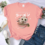 2024Harajuku Cat Neko Noodles Ramen Tee Shirts Summer