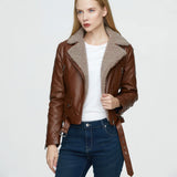 Women Leather Jacket Autumn and Winter Lamb Wool Motorcycle Clothing Thick Leather Coat Jacket