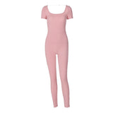 Women Jumpsuit Summer Slim U-Neck Short-Sleeved Jumpsuit