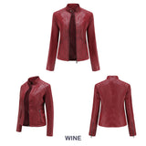 Red Leather Jacket Autumn and Winter Leisure Leather Motorcycle Jacket