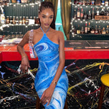 Women Dresses Spring Boho Sexy Suspenders Backless Print Dress