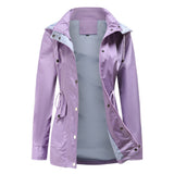 Women Trench Coat Autumn and Winter Detachable Hat Windbreaker Raincoat