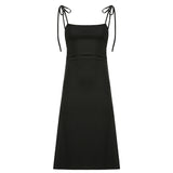 Women Dresses Black Slip Dress Long Dress (Bla0420)