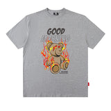 Men T Shirt Flame Bear Print Couple Short Sleeve T-shirt Hip Hop